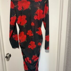 Black Floral Long Sleeve Bodycon Dress in Red Bloom..Fits 14/16